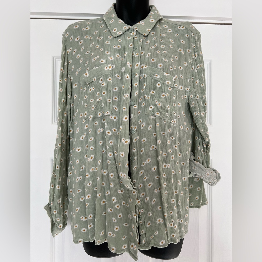 Hippie Rose Sage Floral Button-Down Shirt